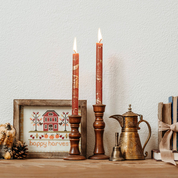 12" Decorative Taper Candles 2pk: Prairie Blue w/ Gold