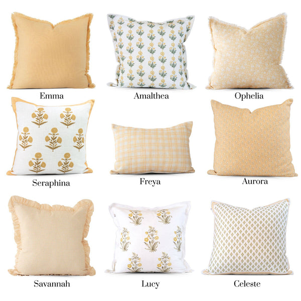 Amalthea Gold Linen Block Print Square Pillow Cover : 22X22