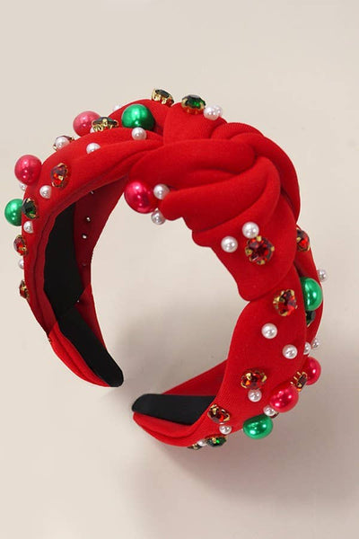 RED CHRISTMAS JINGLE BELL SEED BEAD HAIR BAND HEADBAND