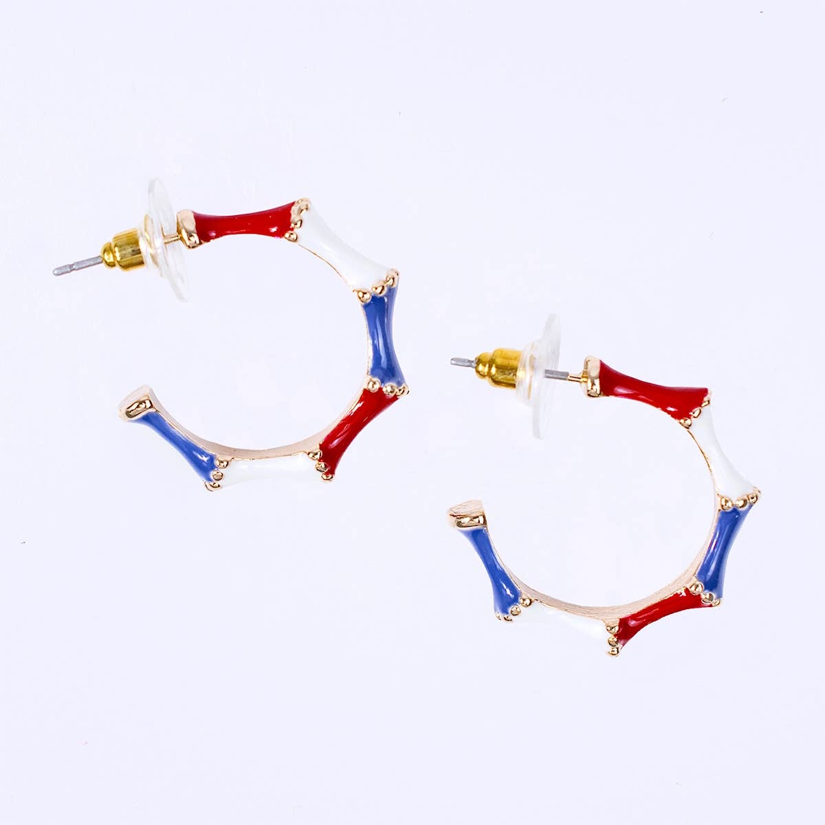 Patriotic Hoop Earrings   Red/White/Blue   1"