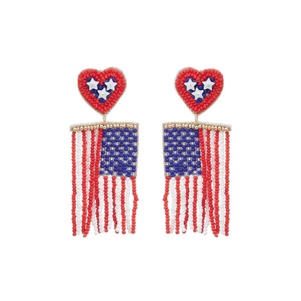 Flag Tassel Seed Bead Earrings