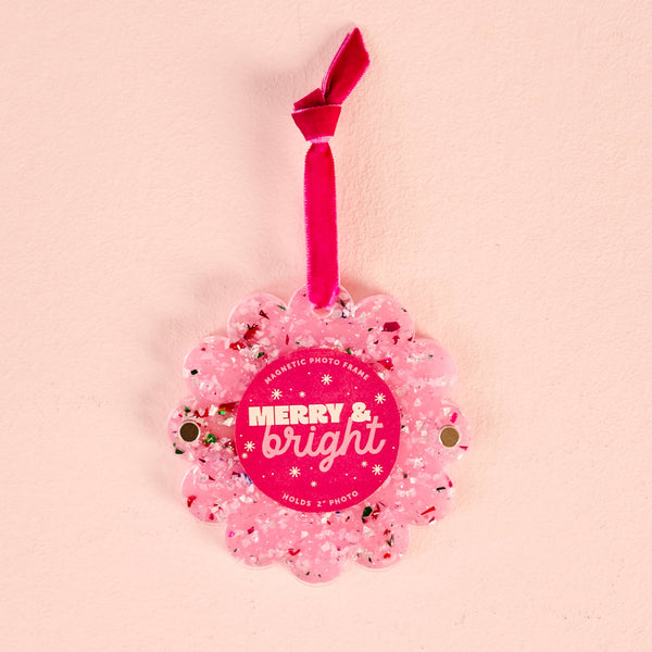 Scalloped Round Picture Frame Ornament-Confetti Pink