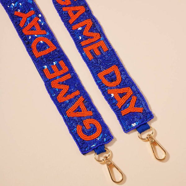 Game Day Seed Beaded Bag Strap: Orange/Navy