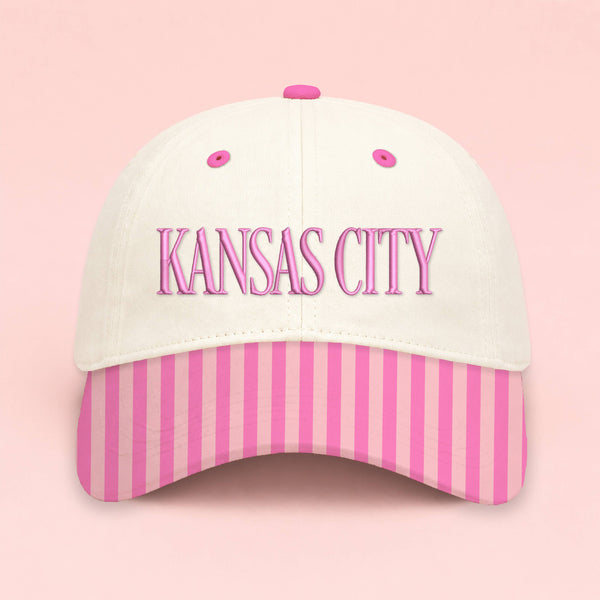 Custom Homewood Embroidered Hat | Pink Stripes: Bold Outline / Rainbow