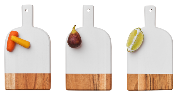 Acacia Heirloom Mini Cheese Board Set of 3 - 8x4.25" +ribbon: Blue