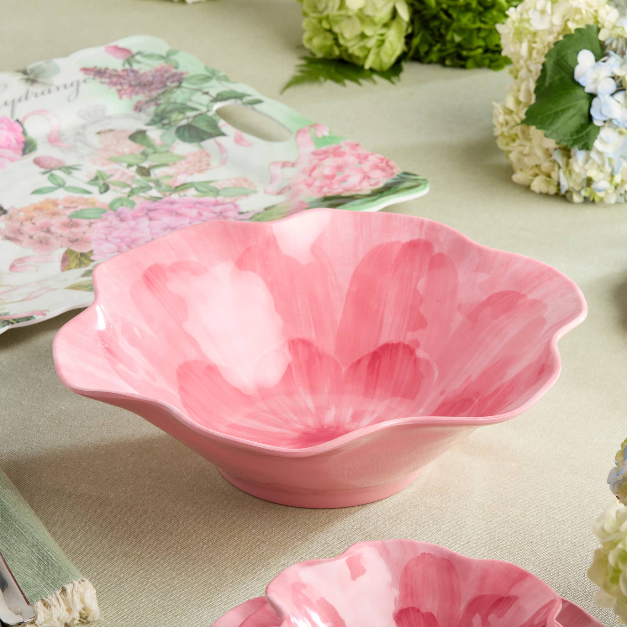 Wildflower Pink Melamine 3-D Floral Deep Bowl 14.5in
