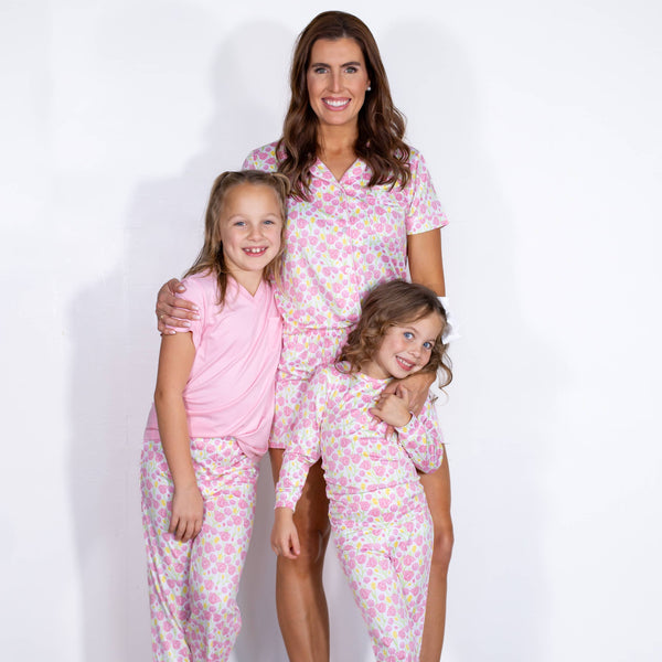 Tulip Fields Short Sleeve Button Up Sleep Shirt   White/Multi