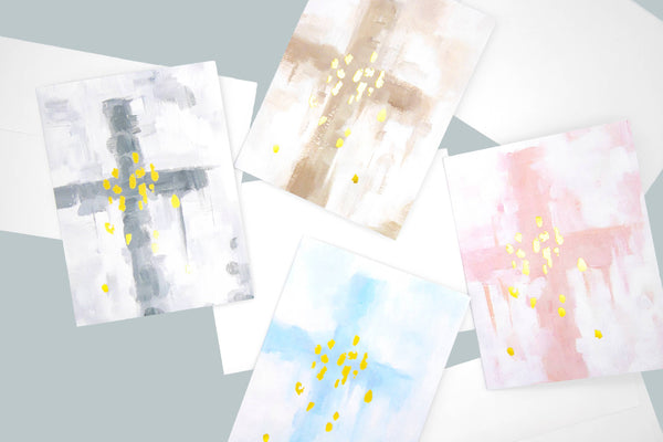 Blue Cross with Gold Foil Notecard Set: Pack of 8