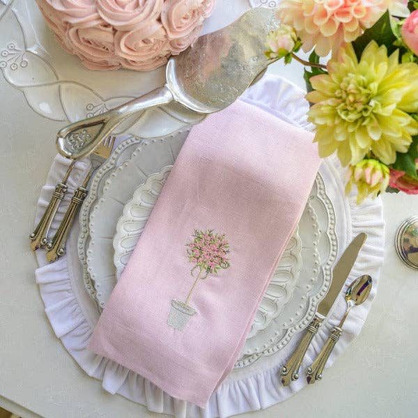 Pink Topiary Linen Towel: Citron