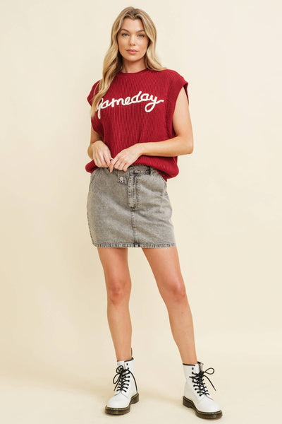 'GAMEDAY" EMBROIDERED SLEEVELESS SWEATER VEST