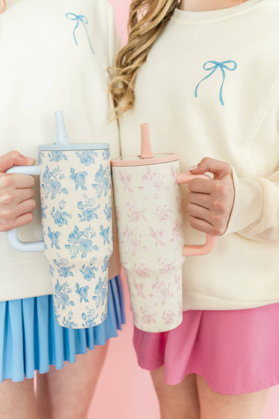 Pink Floral 40oz Tumbler with Spill Proof Lid and Flip Straw: Spill Proof Lid