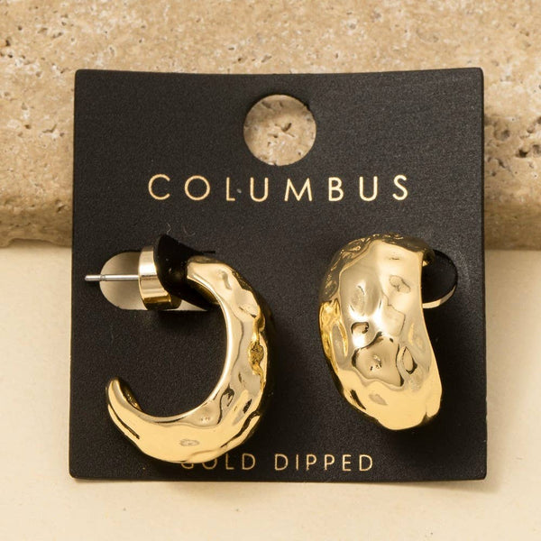 Gold Dipped Warped Wide Hoop Earrings: GOLD