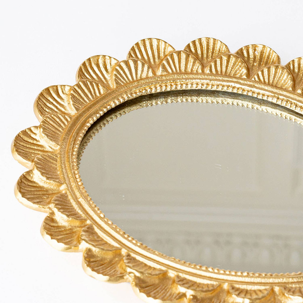 Gold Scalloped Oval Mirrored Vanity Tray - Thumbnail 4
