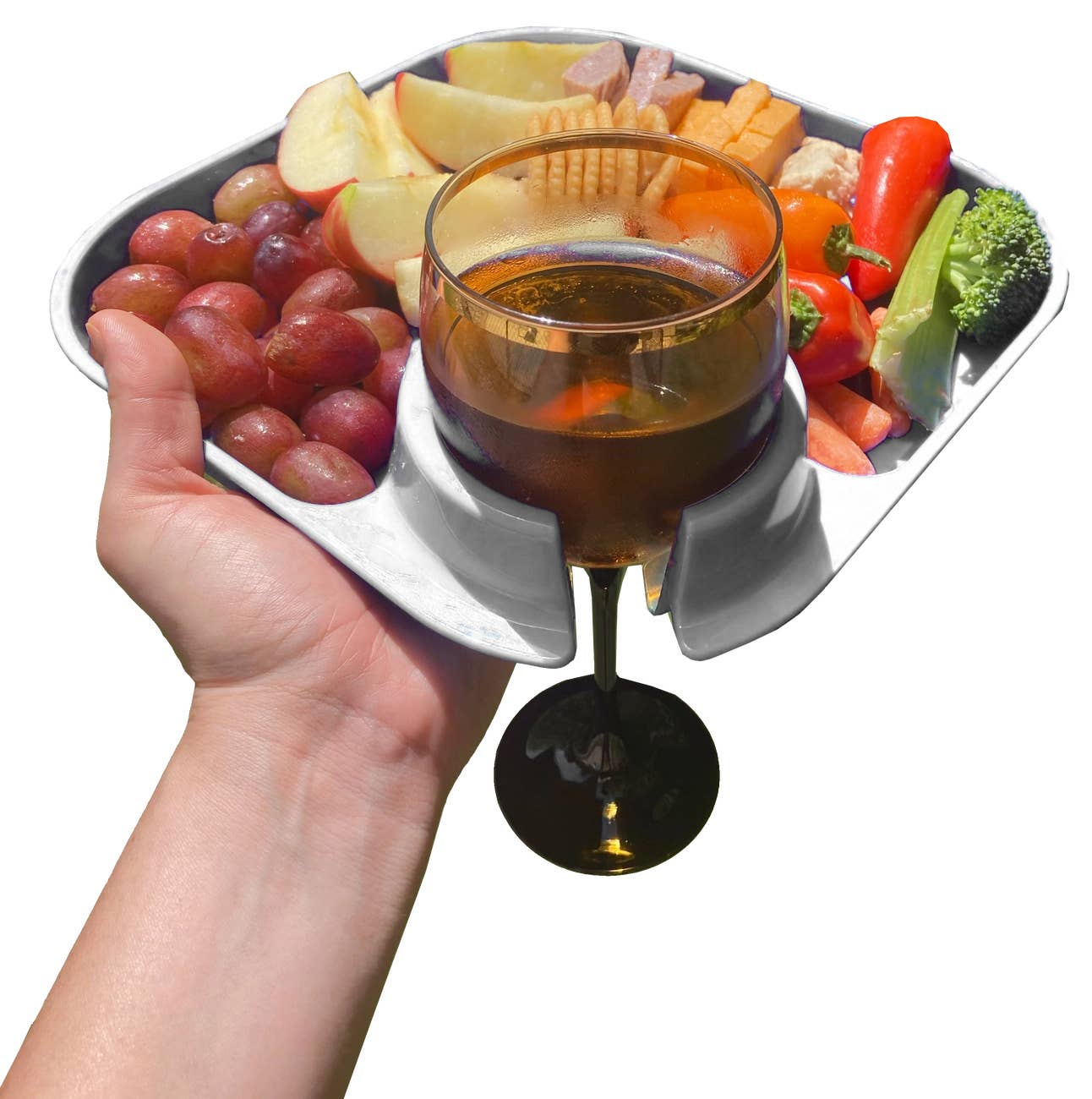 Reusable Party Plates w/ Stemware Holder - Set of 4 - White