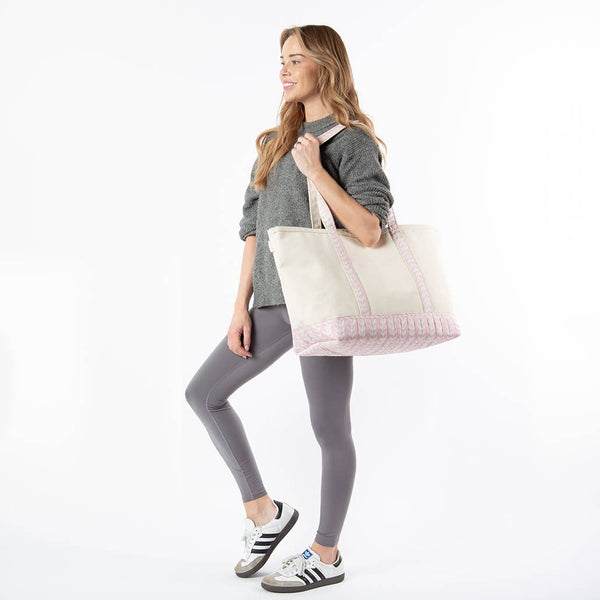 Block Print Large Classic Tote: Powder Pink