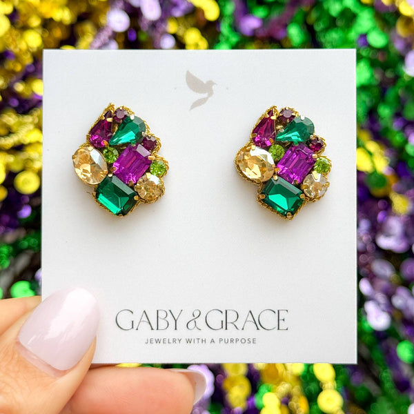 Eva Crystal Cluster Earrings | Mardi Gras Edition