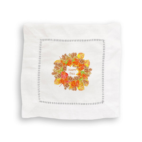 Fall Leaf Wreath with Happy Fall: Dishtowel / -