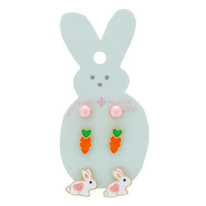 Kids Bunny, Carrot, and Pearl Pack of 3 Earrings