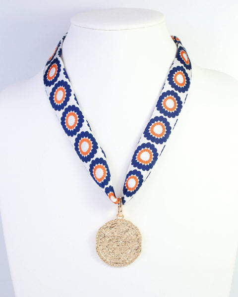 Lucy Floral Skinny Scarf Navy Orange: Default