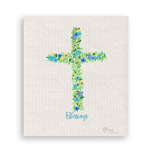 Blue Cross with Flowers and Quote: Notecard / -