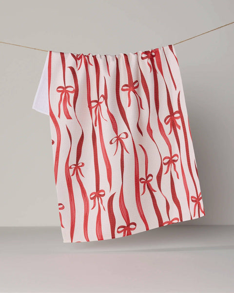 Falling Ribbon Tea Towel - Holiday 2026: Scarlet
