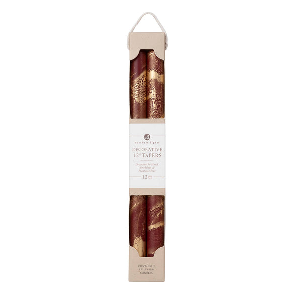 12" Decorative Taper Candles 2pk: Prairie Blue w/ Gold