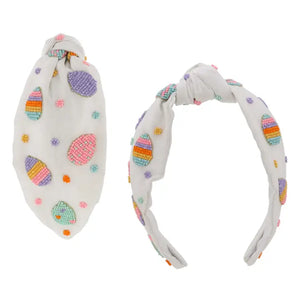 Easter Egg Beaded White Knot Headband