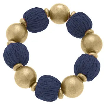Rafia and Gold Ball Bracelet