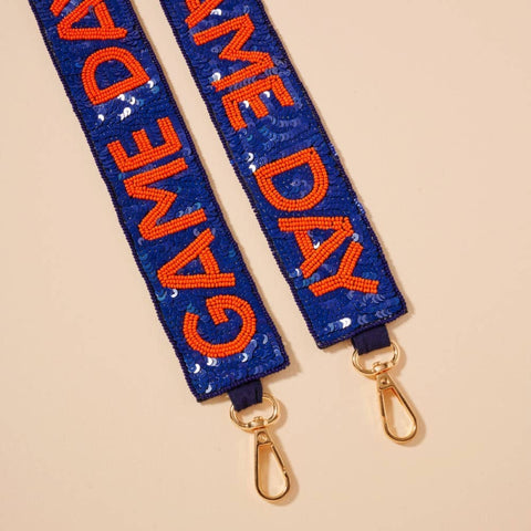 Game Day Seed Beaded Bag Strap: Orange/Navy