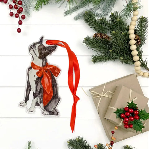 Boston Terrier Watercolor Acrylic Ornament