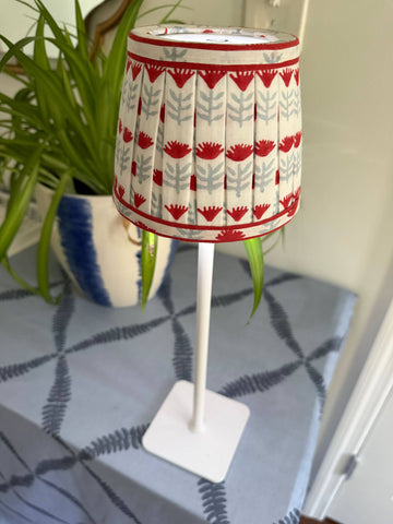Pleated Block Print Lampshade for Cordless Lamp - Claire Poppy