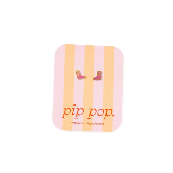 Cowboy Boot Stud Earrings - Hypoallergenic, Flat Back, Girl : Pair