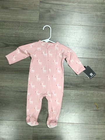 Sweet Bamboo Pink Reindeer Zippered Footie Pajamas