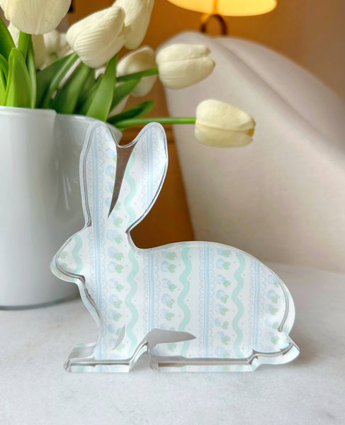 Easter Acrylic Bunny Block : Blue Chinoiserie Bunny