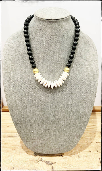 Black Wood & Disk African Bone Bead Short Necklace Layering