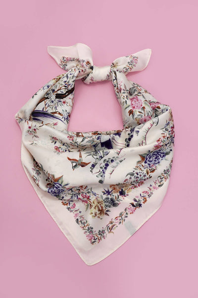LARGE FLORAL PRINT BANDANA SCARF Off White