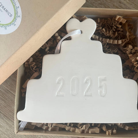 Wedding Cake Ceramic Christmas Ornament  | Handmade Pottery: 2025