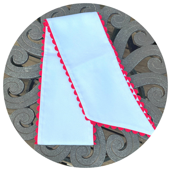 White Cotton Pique Sash with Trim: 44 inches / White