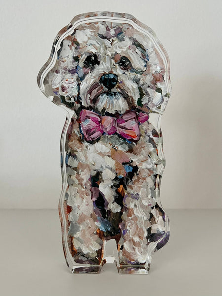 "Cavapoo Blonde With Pink Bow" acrylic shelfie: Small