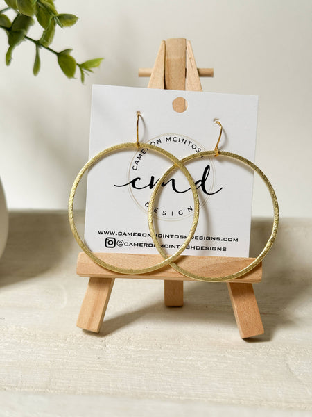 Large Brushed Gold Circle Hoop Earrings on Gold Hook