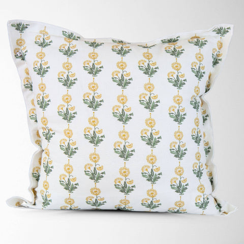 Amalthea Gold Linen Block Print Square Pillow Cover : 22X22