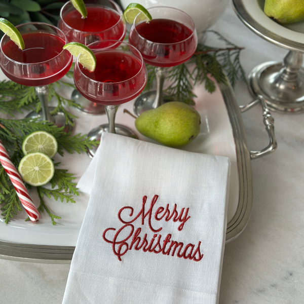 Merry Christmas Linen Towel - Christmas/Holiday: White