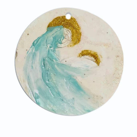 Abstract Mary and Baby Jesus Round Ceramic Ornament