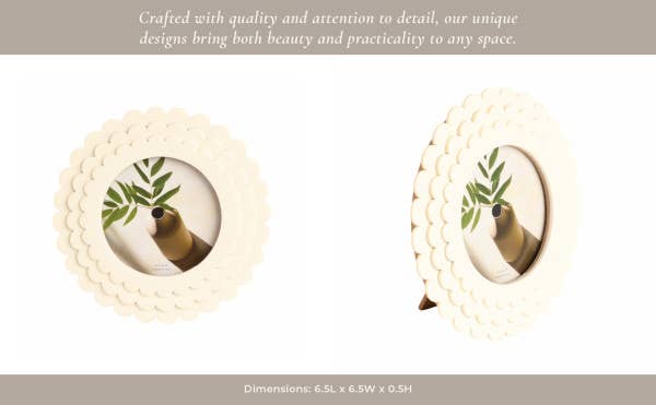 Photo Frame - Ivory Resin Round Casual Scalloped, 4x4 in.
