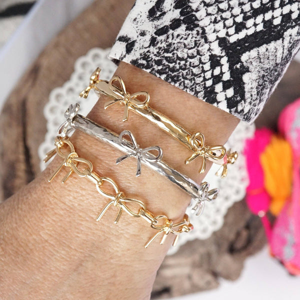 Bow Bangle Bracelet - Gold Silver Tone: Gold Tone