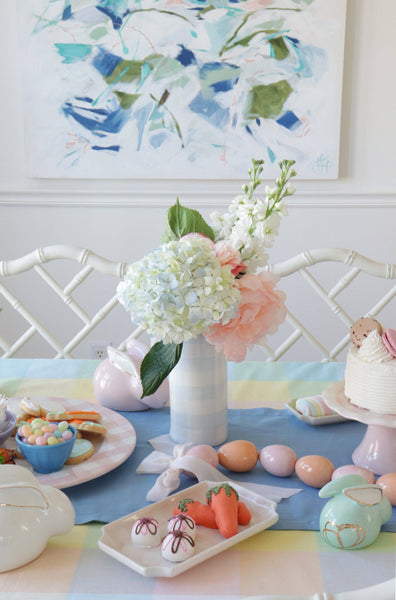 Gingham Column Vase: Sea Glass