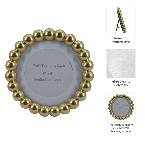Photo Frame - Gold Glass Elegant Matted Beaded, 6x6 in.