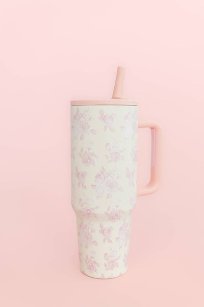 Pink Floral 40oz Tumbler with Spill Proof Lid and Flip Straw: Spill Proof Lid