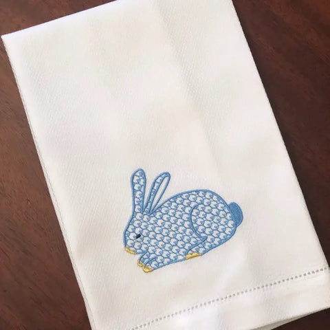 Blue Linen Bunny Tea Towel