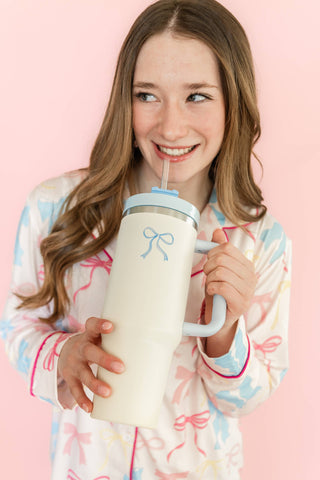 Cream & Blue Bow 40oz Tumbler